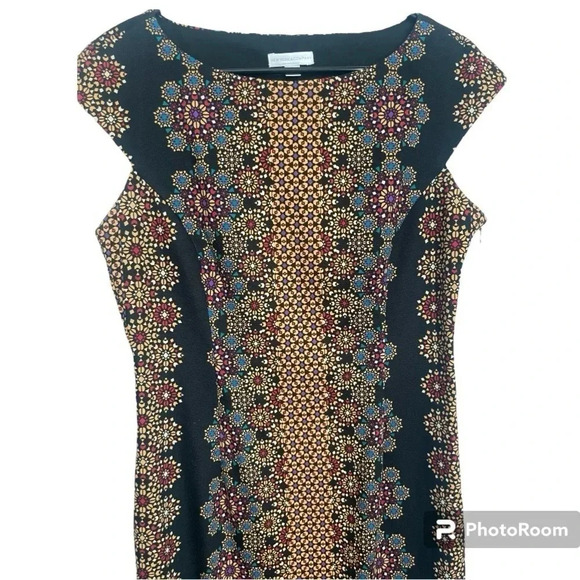 New York and Company Cap Sleeved Midi Dress Size 10 black & multicolored mandala - Picture 10 of 11